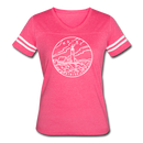 Maine Women’s Vintage Sport T-Shirt - State Design Women’s Maine Shirt - vintage pink/white