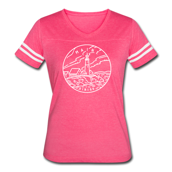 Maine Women’s Vintage Sport T-Shirt - State Design Women’s Maine Shirt - vintage pink/white