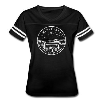 Minnesota Women’s Vintage Sport T-Shirt - State Design Women’s Minnesota Shirt - black/white