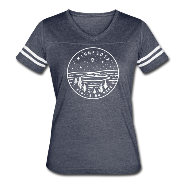Minnesota Women’s Vintage Sport T-Shirt - State Design Women’s Minnesota Shirt - vintage navy/white