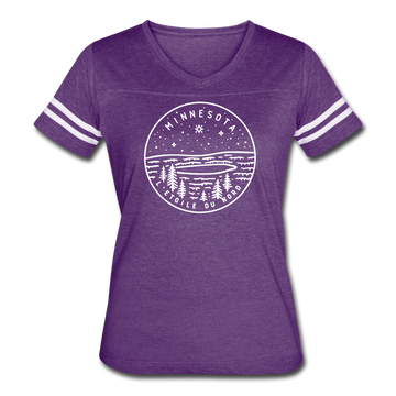 Minnesota Women’s Vintage Sport T-Shirt - State Design Women’s Minnesota Shirt - vintage purple/white