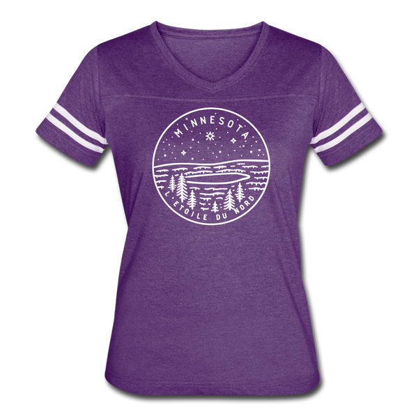 Minnesota Women’s Vintage Sport T-Shirt - State Design Women’s Minnesota Shirt - vintage purple/white