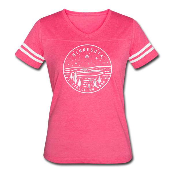 Minnesota Women’s Vintage Sport T-Shirt - State Design Women’s Minnesota Shirt - vintage pink/white
