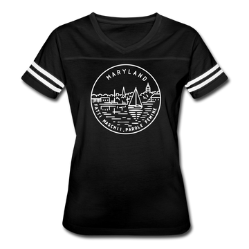 Maryland Women’s Vintage Sport T-Shirt - State Design Women’s Maryland Shirt - black/white