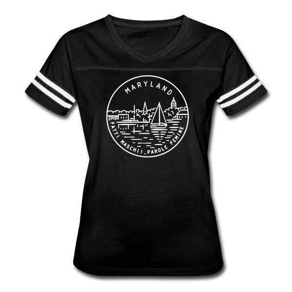 Maryland Women’s Vintage Sport T-Shirt - State Design Women’s Maryland Shirt - black/white