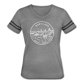 Maryland Women’s Vintage Sport T-Shirt - State Design Women’s Maryland Shirt - heather gray/charcoal