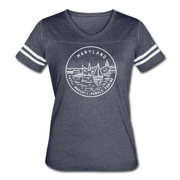 Maryland Women’s Vintage Sport T-Shirt - State Design Women’s Maryland Shirt - vintage navy/white