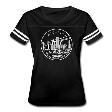 Michigan Women’s Vintage Sport T-Shirt - State Design Women’s Michigan Shirt - black/white
