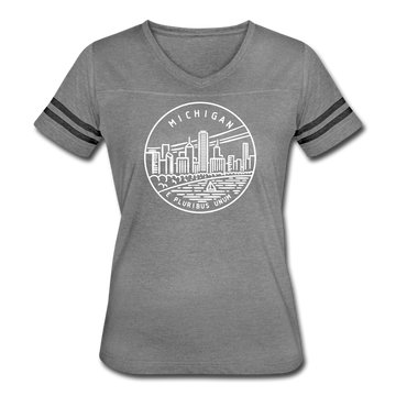 Michigan Women’s Vintage Sport T-Shirt - State Design Women’s Michigan Shirt - heather gray/charcoal