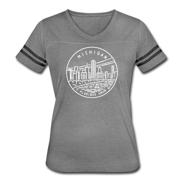 Michigan Women’s Vintage Sport T-Shirt - State Design Women’s Michigan Shirt - heather gray/charcoal