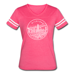 Michigan Women’s Vintage Sport T-Shirt - State Design Women’s Michigan Shirt
