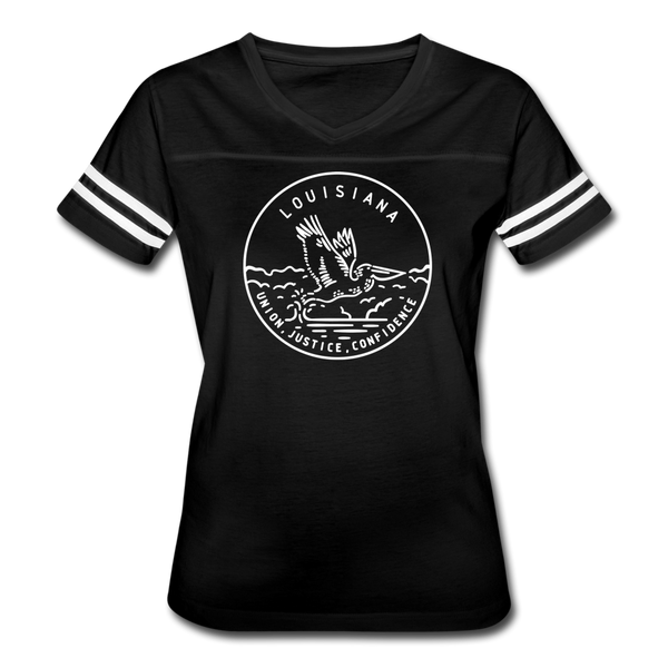 Louisiana Women’s Vintage Sport T-Shirt - State Design Women’s Louisiana Shirt - black/white