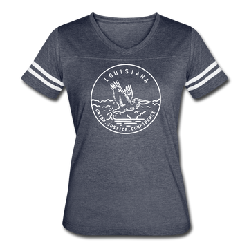 Louisiana Women’s Vintage Sport T-Shirt - State Design Women’s Louisiana Shirt - vintage navy/white