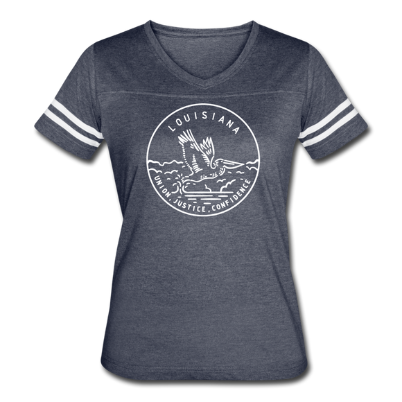 Louisiana Women’s Vintage Sport T-Shirt - State Design Women’s Louisiana Shirt - vintage navy/white