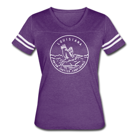 Louisiana Women’s Vintage Sport T-Shirt - State Design Women’s Louisiana Shirt - vintage purple/white