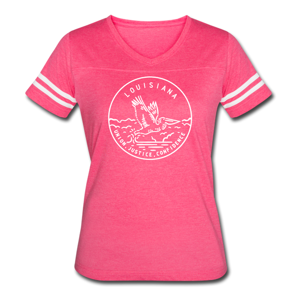 Louisiana Women’s Vintage Sport T-Shirt - State Design Women’s Louisiana Shirt - vintage pink/white