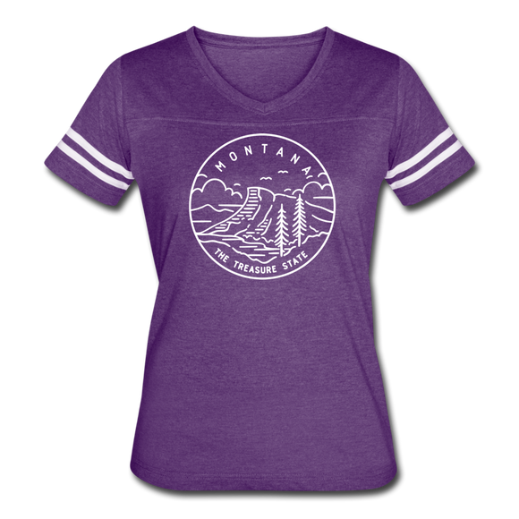 Montana.png Women’s Vintage Sport T-Shirt - State Design Women’s Montana.png Shirt - vintage purple/white