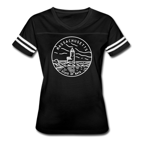 Massachusetts Women’s Vintage Sport T-Shirt - State Design Women’s Massachusetts Shirt - black/white