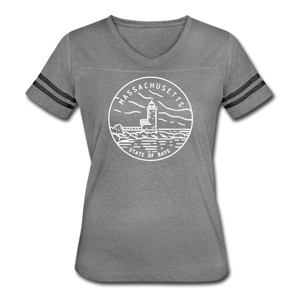 Massachusetts Women’s Vintage Sport T-Shirt - State Design Women’s Massachusetts Shirt - heather gray/charcoal