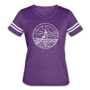 Massachusetts Women’s Vintage Sport T-Shirt - State Design Women’s Massachusetts Shirt - vintage purple/white