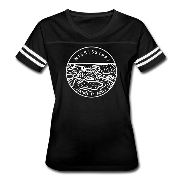 Mississippi Women’s Vintage Sport T-Shirt - State Design Women’s Mississippi Shirt - black/white