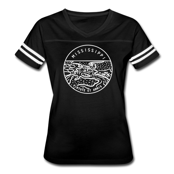 Mississippi Women’s Vintage Sport T-Shirt - State Design Women’s Mississippi Shirt - black/white