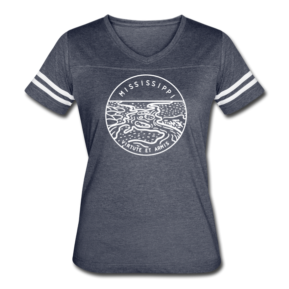 Mississippi Women’s Vintage Sport T-Shirt - State Design Women’s Mississippi Shirt - vintage navy/white
