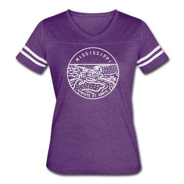 Mississippi Women’s Vintage Sport T-Shirt - State Design Women’s Mississippi Shirt - vintage purple/white