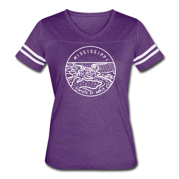 Mississippi Women’s Vintage Sport T-Shirt - State Design Women’s Mississippi Shirt - vintage purple/white