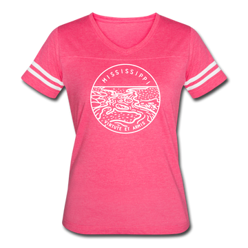 Mississippi Women’s Vintage Sport T-Shirt - State Design Women’s Mississippi Shirt - vintage pink/white