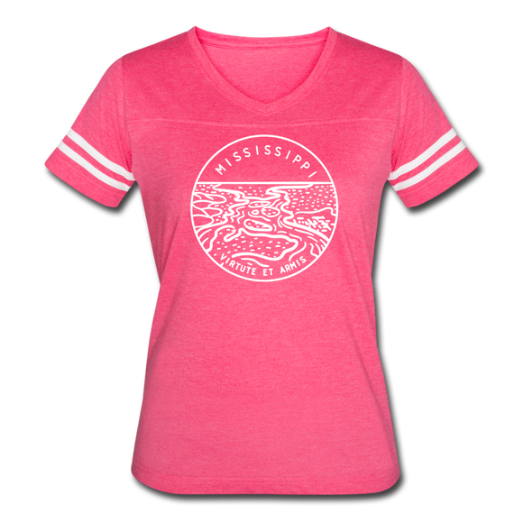 Mississippi Women’s Vintage Sport T-Shirt - State Design Women’s Mississippi Shirt - vintage pink/white
