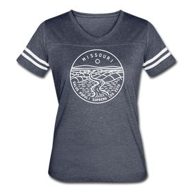 Missouri Women’s Vintage Sport T-Shirt - State Design Women’s Missouri Shirt - vintage navy/white