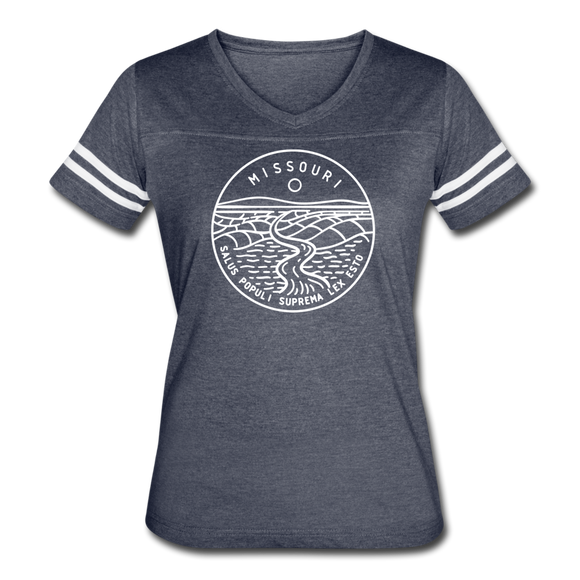 Missouri Women’s Vintage Sport T-Shirt - State Design Women’s Missouri Shirt - vintage navy/white
