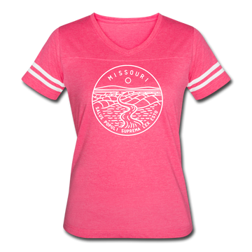 Missouri Women’s Vintage Sport T-Shirt - State Design Women’s Missouri Shirt - vintage pink/white
