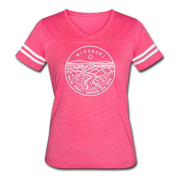 Missouri Women’s Vintage Sport T-Shirt - State Design Women’s Missouri Shirt - vintage pink/white