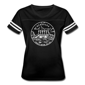 Nebraska Women’s Vintage Sport T-Shirt - State Design Women’s Nebraska Shirt - black/white