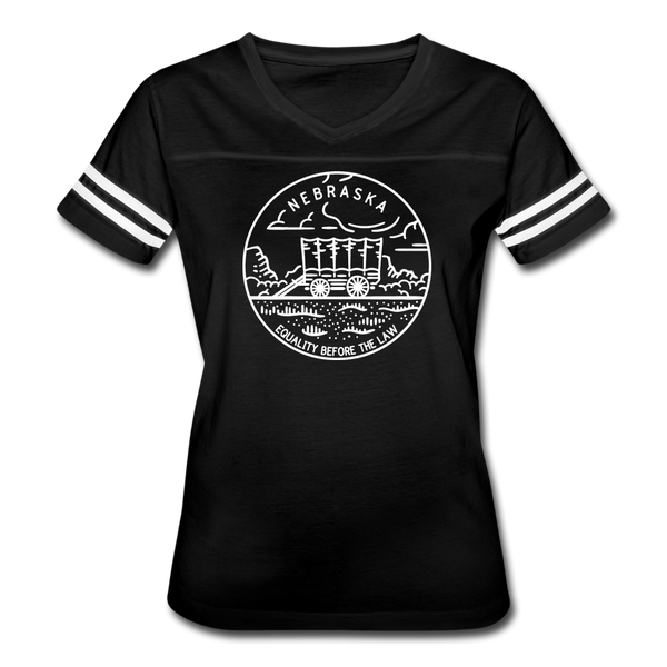 Nebraska Women’s Vintage Sport T-Shirt - State Design Women’s Nebraska Shirt - black/white