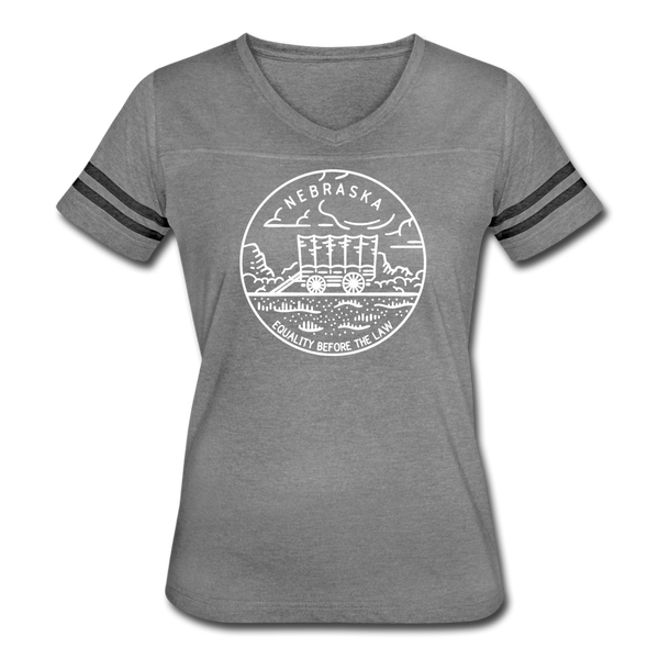 Nebraska Women’s Vintage Sport T-Shirt - State Design Women’s Nebraska Shirt - heather gray/charcoal
