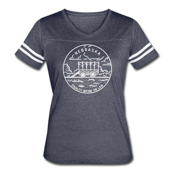 Nebraska Women’s Vintage Sport T-Shirt - State Design Women’s Nebraska Shirt - vintage navy/white