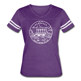 Nebraska Women’s Vintage Sport T-Shirt - State Design Women’s Nebraska Shirt - vintage purple/white