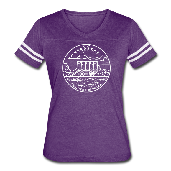 Nebraska Women’s Vintage Sport T-Shirt - State Design Women’s Nebraska Shirt - vintage purple/white