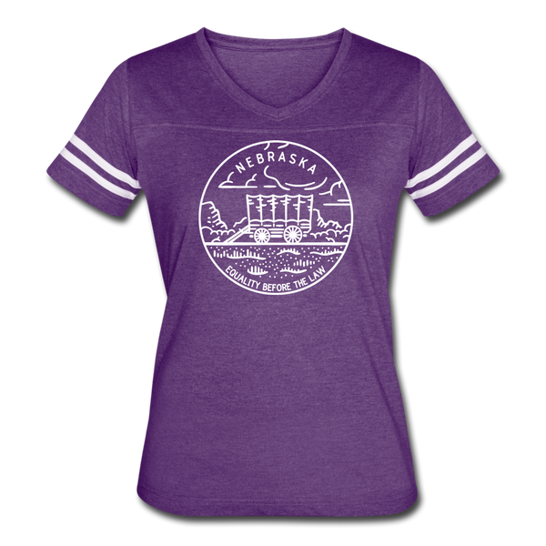 Nebraska Women’s Vintage Sport T-Shirt - State Design Women’s Nebraska Shirt - vintage purple/white