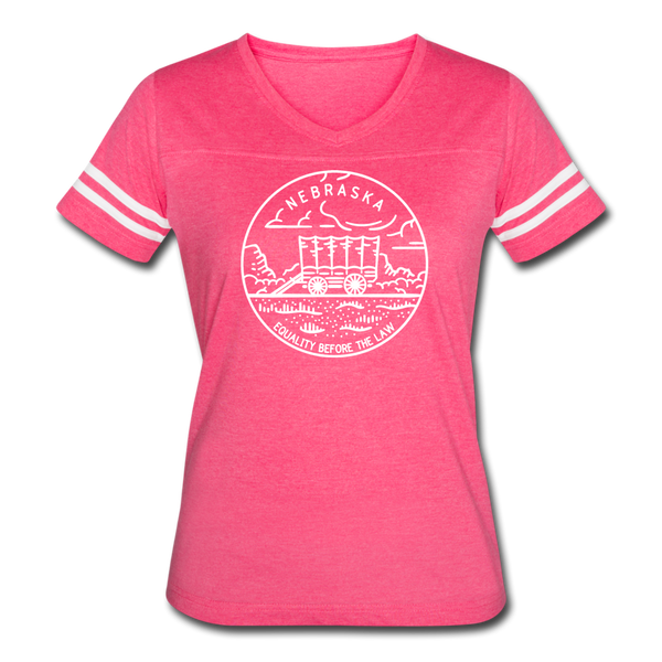 Nebraska Women’s Vintage Sport T-Shirt - State Design Women’s Nebraska Shirt - vintage pink/white