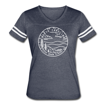 North Carolina Women’s Vintage Sport T-Shirt - State Design Women’s North Carolina Shirt - vintage navy/white