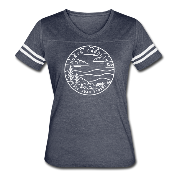 North Carolina Women’s Vintage Sport T-Shirt - State Design Women’s North Carolina Shirt - vintage navy/white