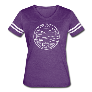 North Carolina Women’s Vintage Sport T-Shirt - State Design Women’s North Carolina Shirt - vintage purple/white