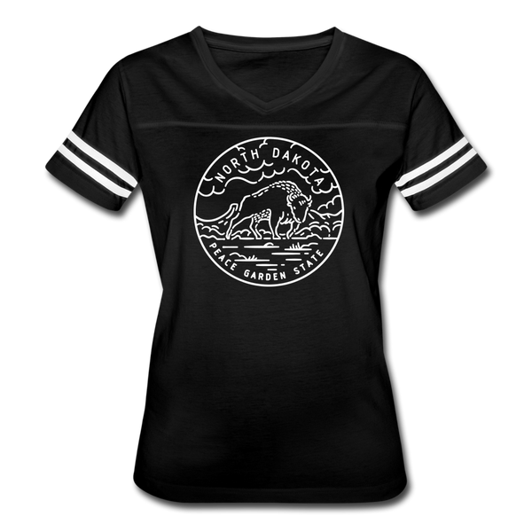 North Dakota Women’s Vintage Sport T-Shirt - State Design Women’s North Dakota Shirt - black/white