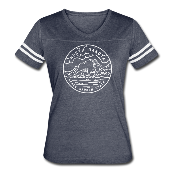 North Dakota Women’s Vintage Sport T-Shirt - State Design Women’s North Dakota Shirt - vintage navy/white