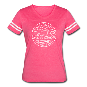 North Dakota Women’s Vintage Sport T-Shirt - State Design Women’s North Dakota Shirt - vintage pink/white