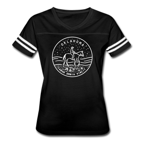 Oklahoma Women’s Vintage Sport T-Shirt - State Design Women’s Oklahoma Shirt - black/white